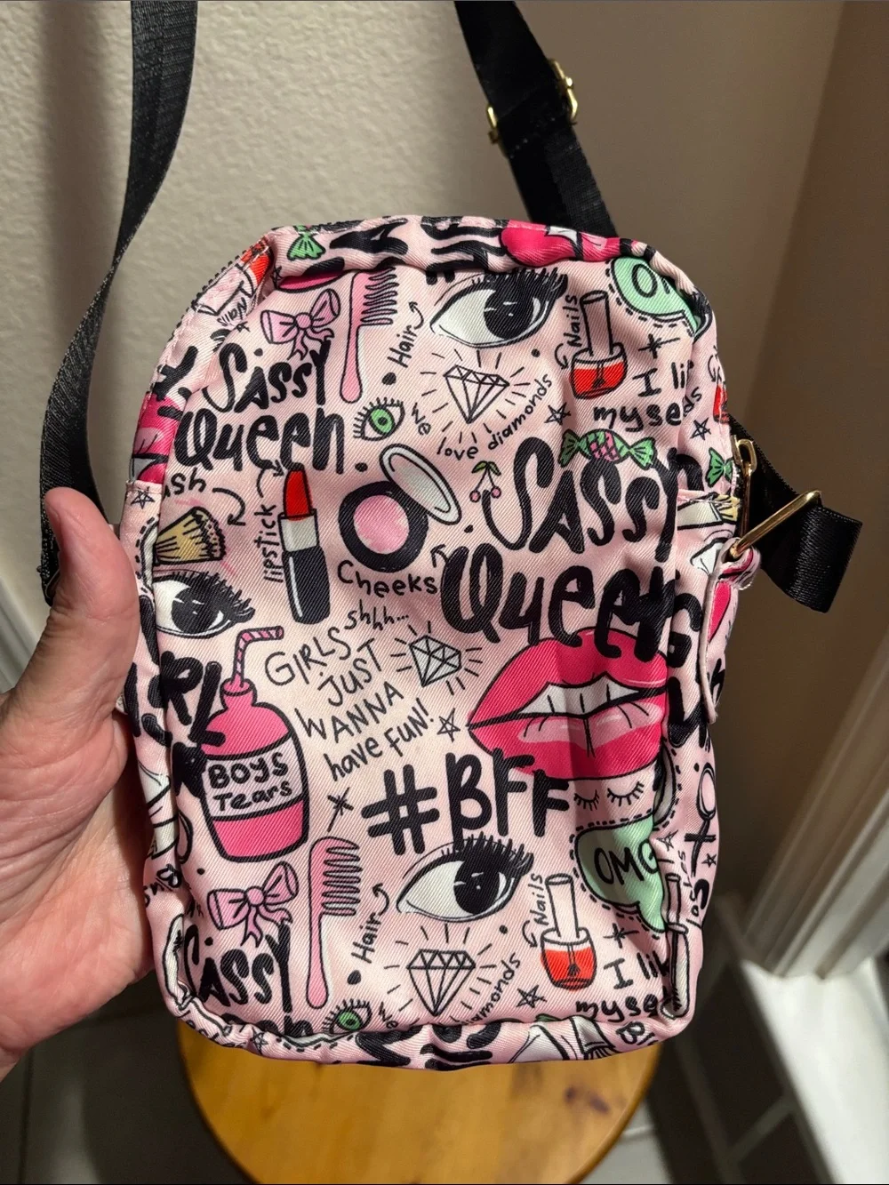 Girl Power Pink Graphic Print Crossbody Bag